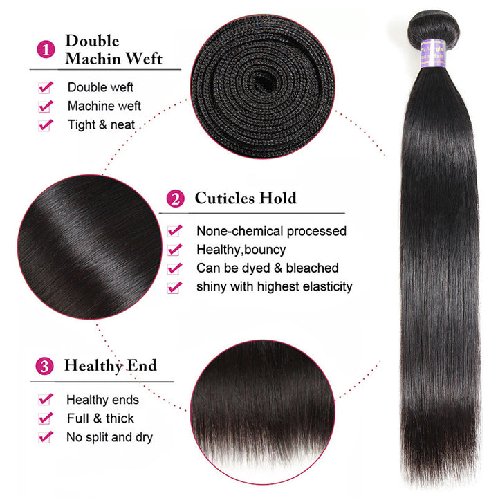 Straight Human Hair Bundles with 7x7 Deep Part HD Lace Closure Virgin Remy Raw Hair Bundles with Closures - AlloveHair