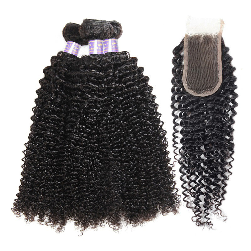 Curly Bundles With 2x6 Lace Closure Remy Human Hair 3 Bundles With Swiss Lace Closure - AlloveHair