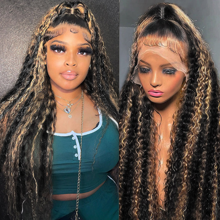 30 Inch 13x6 HD Lace Front Wig 1B/27 Ombre Deep Wave Human Hair Glueless Wig