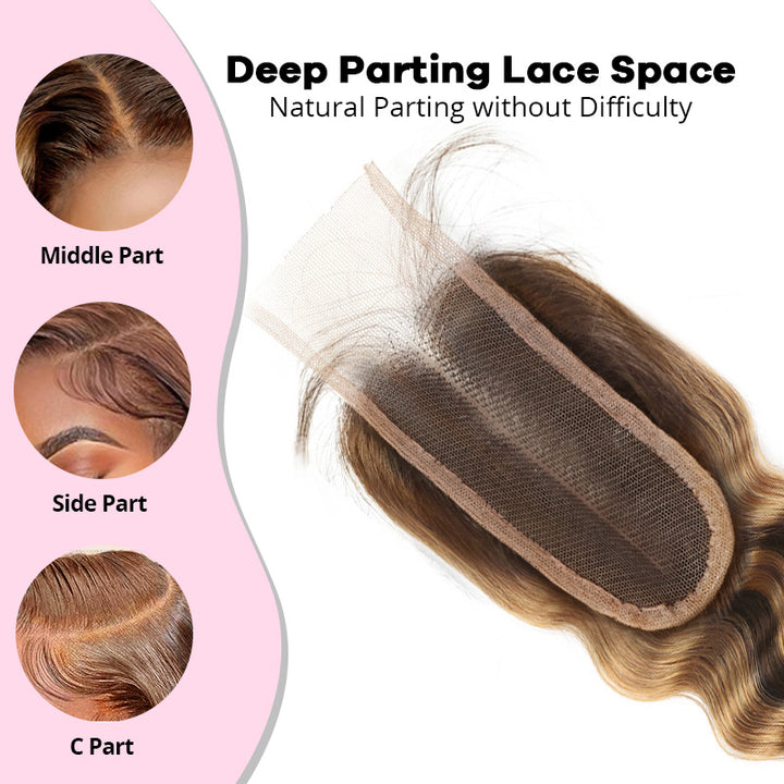 P4 27 Highlight Loose Deep Wave Hair Bundles with 2x6 HD Lace Closure 100% Ombre Human Hair