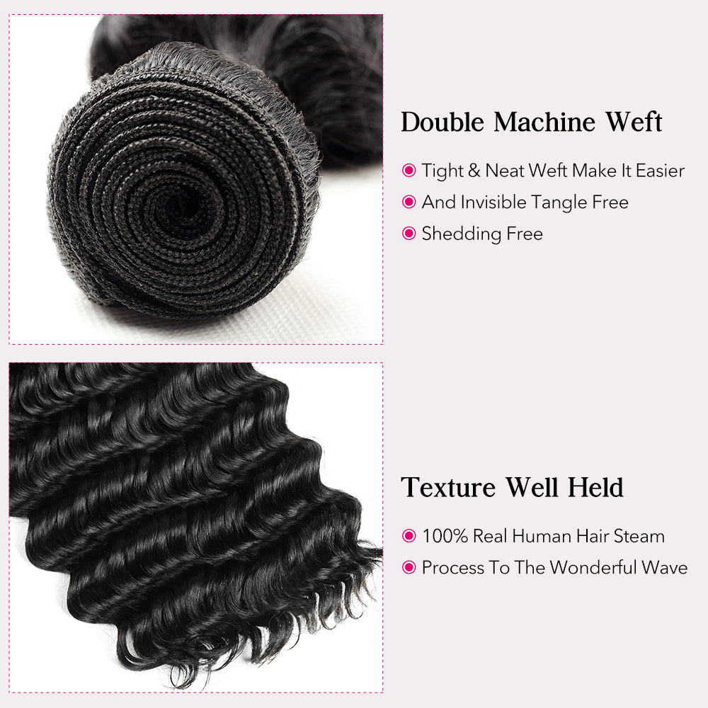 Bouncy & Defined Deep Wave Bundles 30-38 Inch Long-Lasting Deep Curly Human Hair Extensions