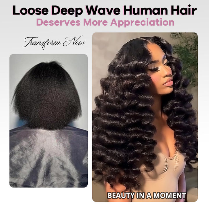 Allove 2x6 Deep Parting HD Lace Closure with Bundles Loose Deep Wave Bundles with Closure Human Hair Weave Extensions