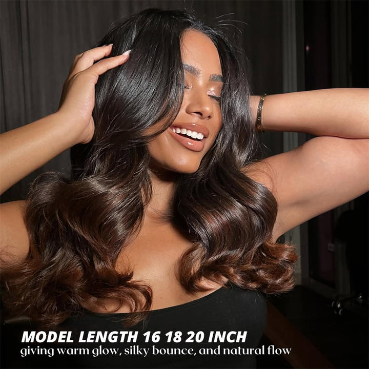 1B/2/30 Ombre Body Wave Human Hair Bundles With Closure Chestnut Brown 3 Bundles with 2x6 HD Lace Closure Deep Parting - AlloveHair