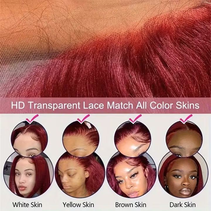 30 Inch Glueless 13x6 HD Lace Front Wig Burgundy 99J Body Wave Colored Human Hair Wigs