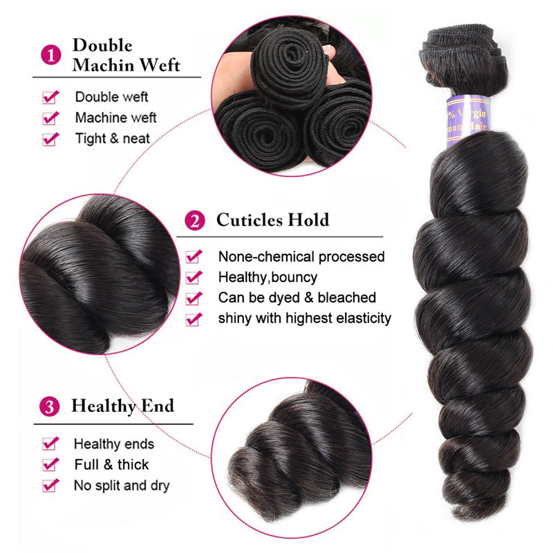 Brazilian Loose Wave Virgin Human Hair 3 Bundles With 2x6 Lace Closure Deep Parting - AlloveHair