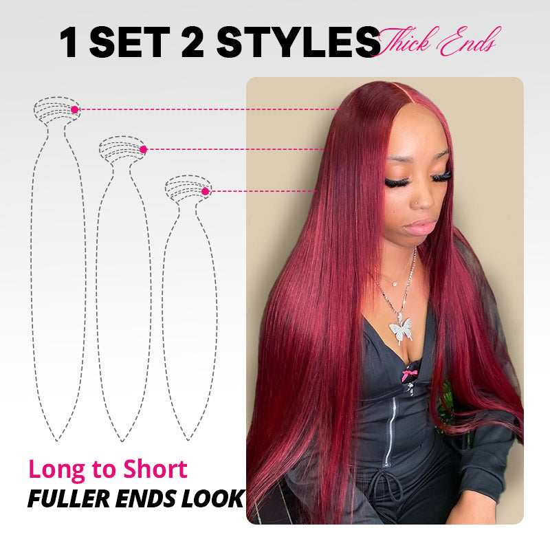99J Straight Hair Bundles With 2x6 Lace Closure Burgundy Red Colored Human Hair Weave for Sew In