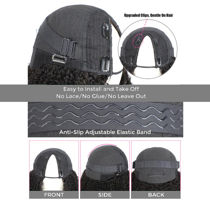 Invisible V Part No Leave Out Kinky Straight Human Hair Wig with Pre-Plucked Hairline - AlloveHair