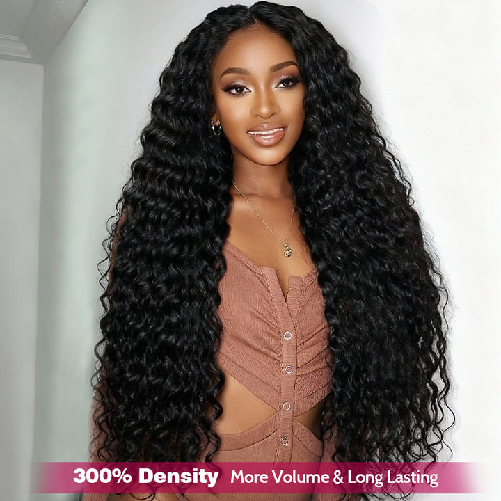 300% Density Long Water Wave 13x4 Lace Front Wig Pre Everything Glueless HD Lace Wigs