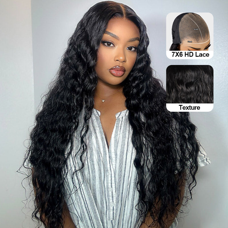 【Final Price】28'' = $179.99 Allove Hair PartingMax Glueless Wig Water Wave 7x6 Closure HD Lace Wig - AlloveHair