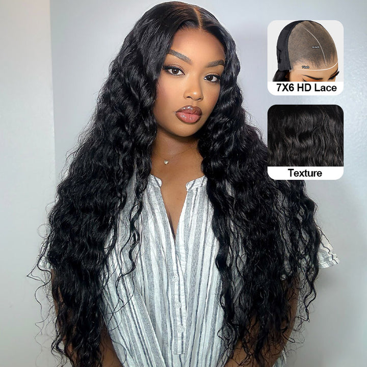 【Final Price】28'' = $179.99 Allove Hair PartingMax Glueless Wig Water Wave 7x6 Closure HD Lace Wig - AlloveHair