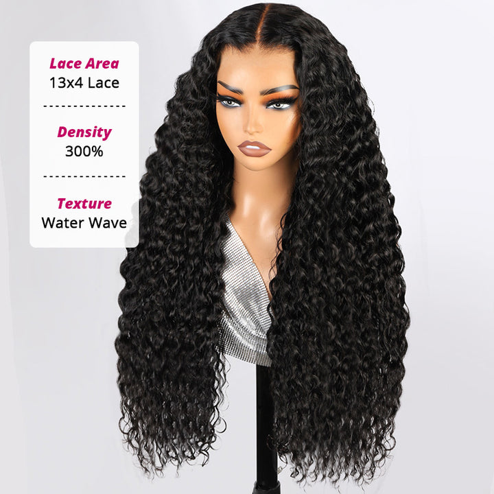 300% Density Long Water Wave 13x4 Lace Front Wig Pre Everything Glueless HD Lace Wigs