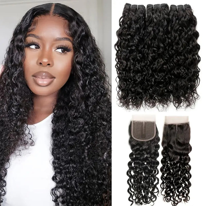 Overnight Shipping Allove Human Hair Extensions Next Day Delivery Straight Hair/Body Wave/Deep Wave 3 Bundles With 4*4 Lace Closure