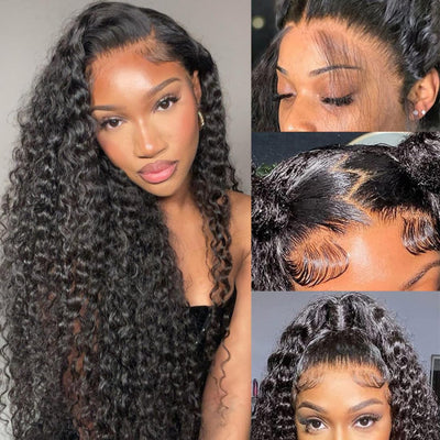 Maysian Water Wave Human Hair Ocean Wave Curly Hair Transparent 4 Bundles with Lace Closure With Baby Hair
