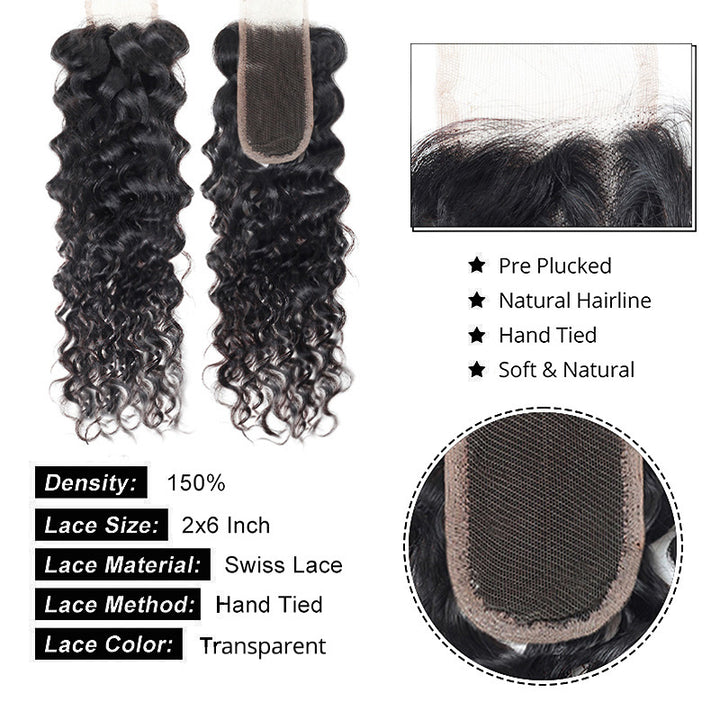 2x6 HD Lace Closure With Bundles Water Wave 3 Bundles With Closure Wet and Wavy Human Hair - AlloveHair