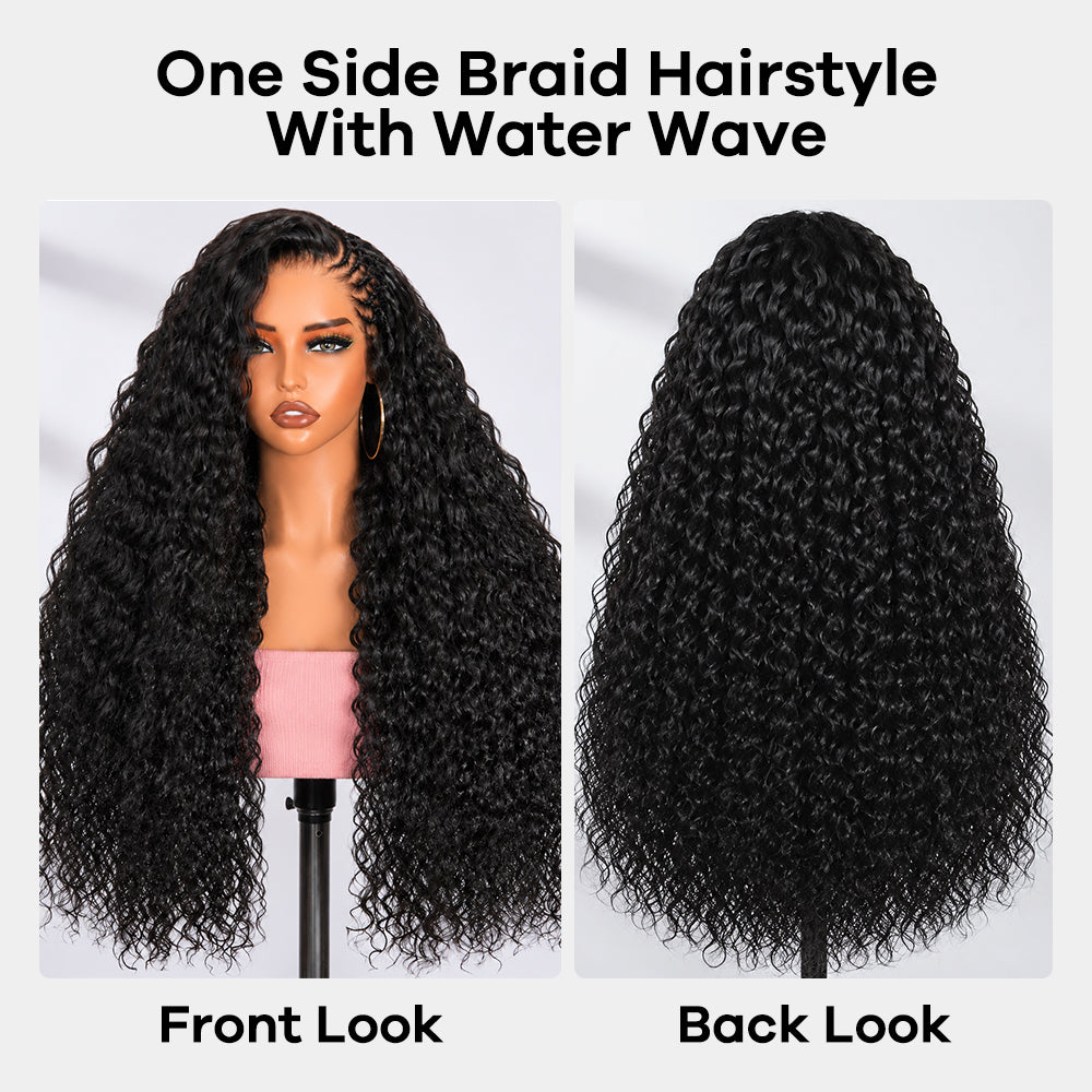 30 32 Inch Side Part Pre-Braided Water Wave 13x4 13x6 HD Lace Frontal Ready To Go Wigs 250% Density