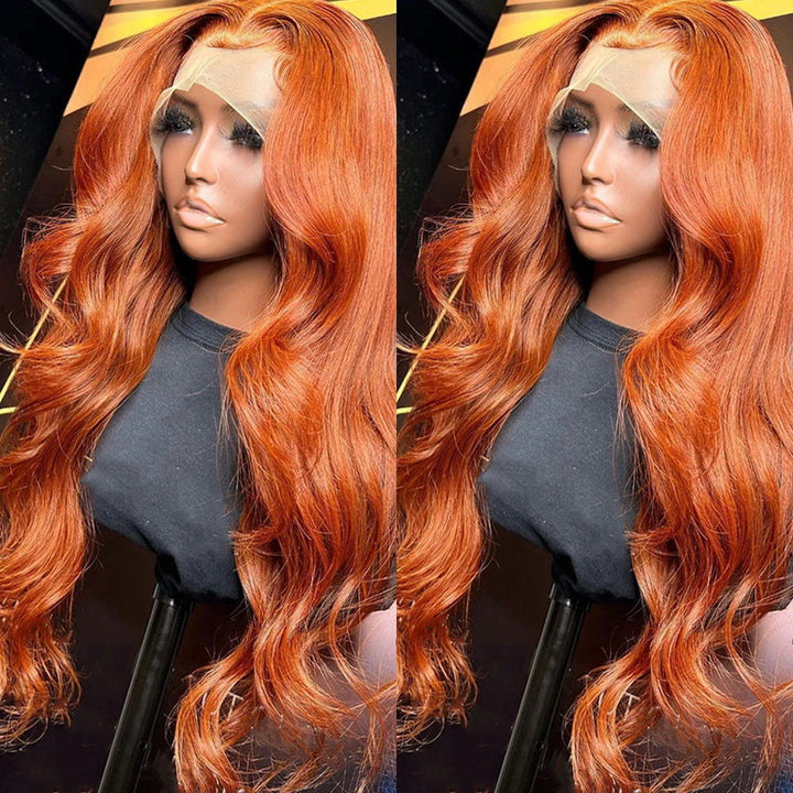 Ginger Colored 13x6 HD Lace Frontal Wig Body Wave Human Hair Wigs with Pre Plucked