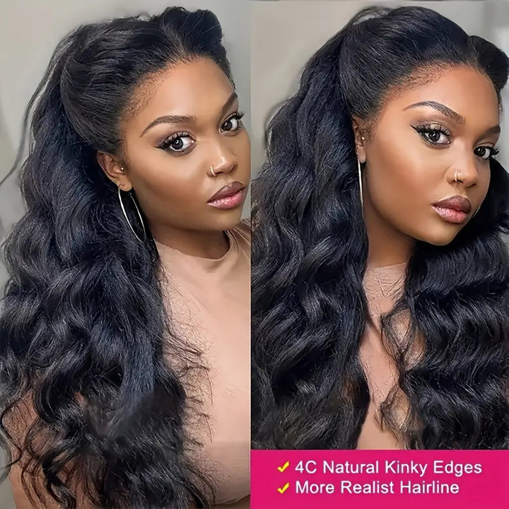 4C Edges 13x4 HD Invisible Lace Wigs Body Wave Human Hair Lace Closure Wig Natural Hairline