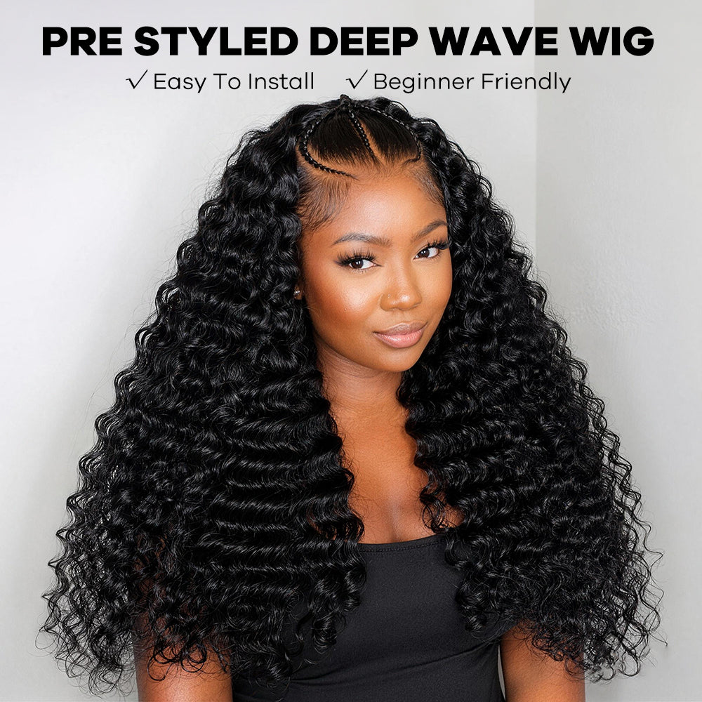 250% Density Pre Braided Deep Wave Wig 13x4 13x6 Full HD Lace Frontal Wig With Pre Bleached Knots Glueless Wigs