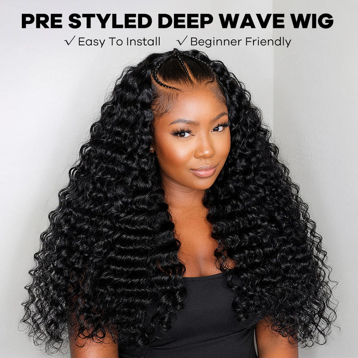 250% Density Pre Braided Deep Wave Wig 13x4 13x6 Full HD Lace Frontal Wig With Pre Bleached Knots Glueless Wigs