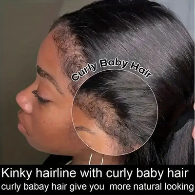 30Inch 4C Hairline Edges Straight Hair 13x4 HD Lace Front Wigs with Curly Baby Hair Human Hair Wig