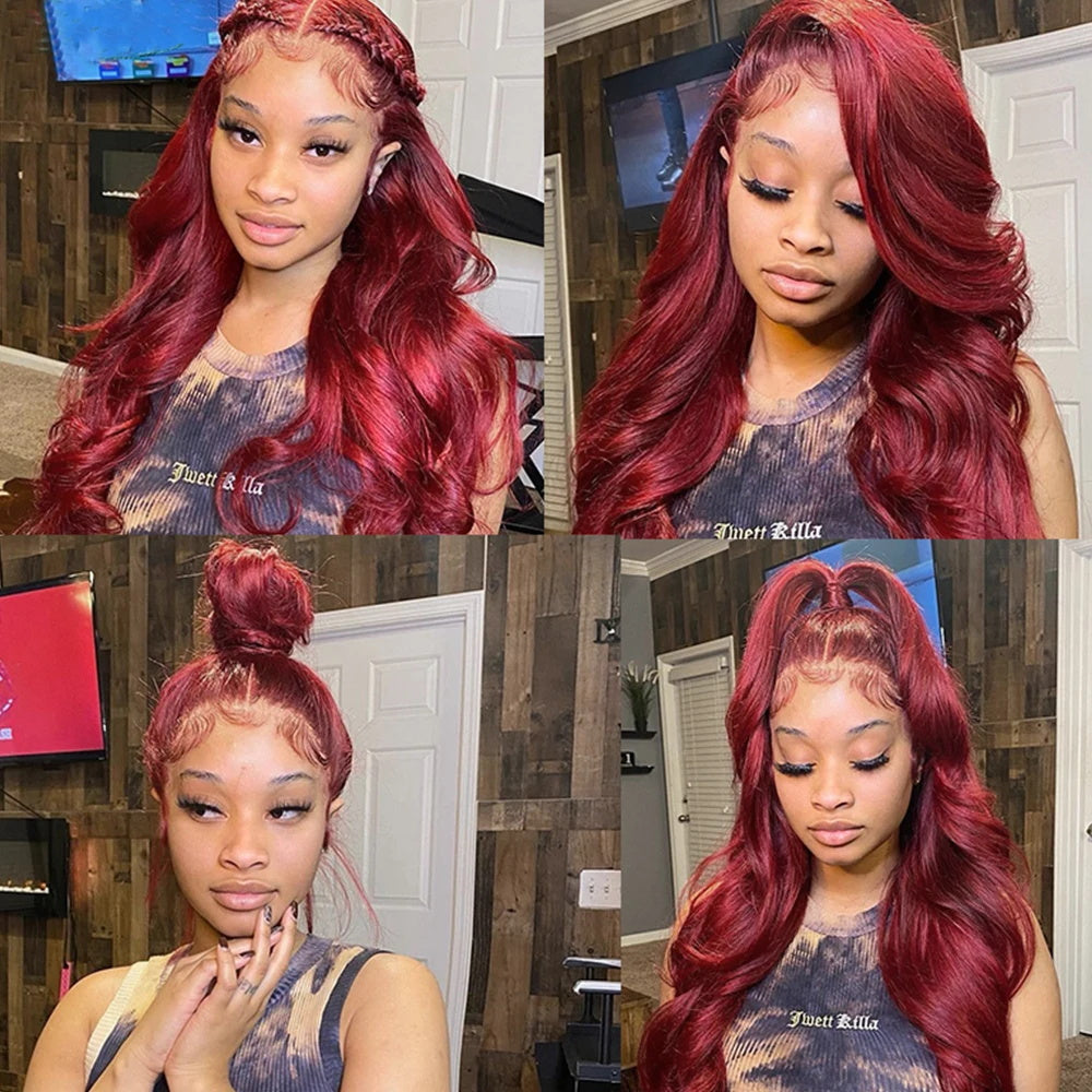 Wear & Go Burgundy Wig Body Wave 13x4 HD Glueless Lace Frontal Wigs