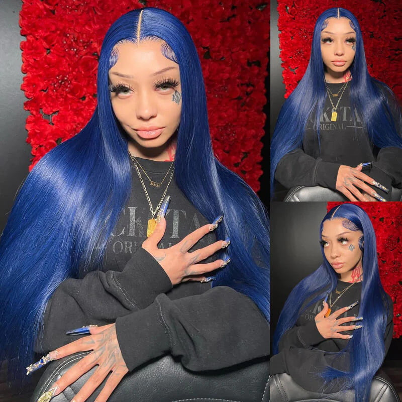 Flawless Blue - Allove Hair Navy Blue Human Hair 13x4 HD Glueless Lace Frontal Wig