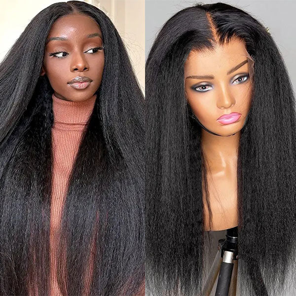 HD Lace Glueless Wig Kinky Straight 13x4 Lace Front Wigs Wear And Go Yaki Straight 30 Inch Long Wigs