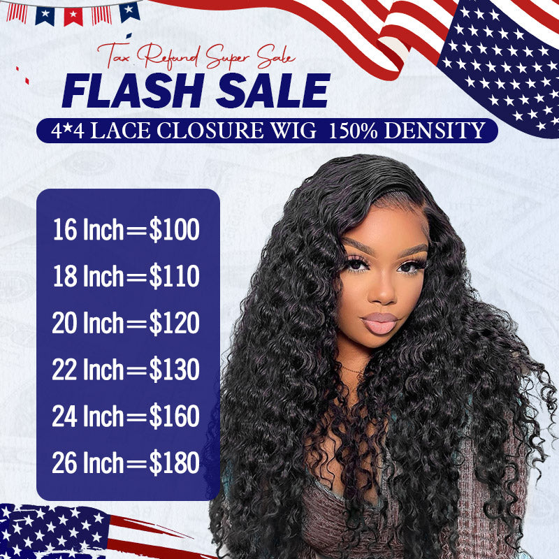 Flash Sale  (16-26") 4x4 Transparent Lace Closure Wig 150% Density