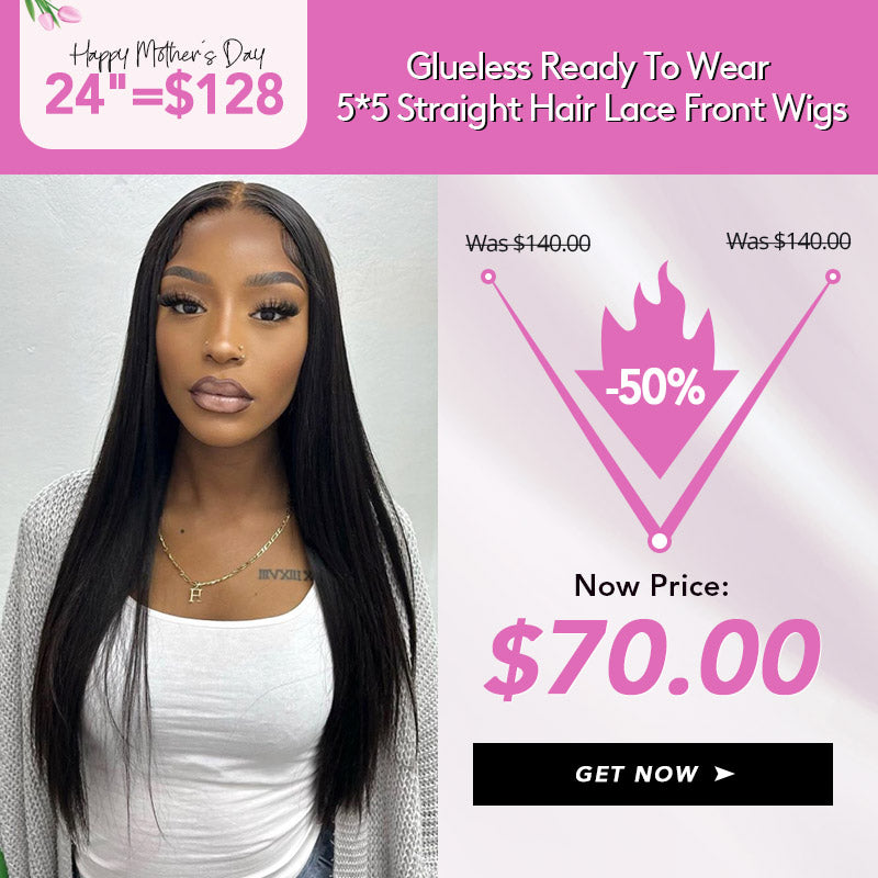 [Tax Refund Sale] 24"=$128 Glueless Ready To Wear 5*5 Straight Hair Lace Front Wigs