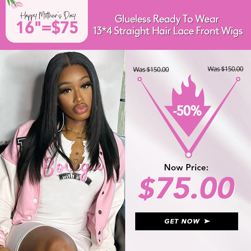 [Mother's Day Sale] 16"=$75 Glueless Ready To Wear 13*4 Straight Hair Lace Front Wigs