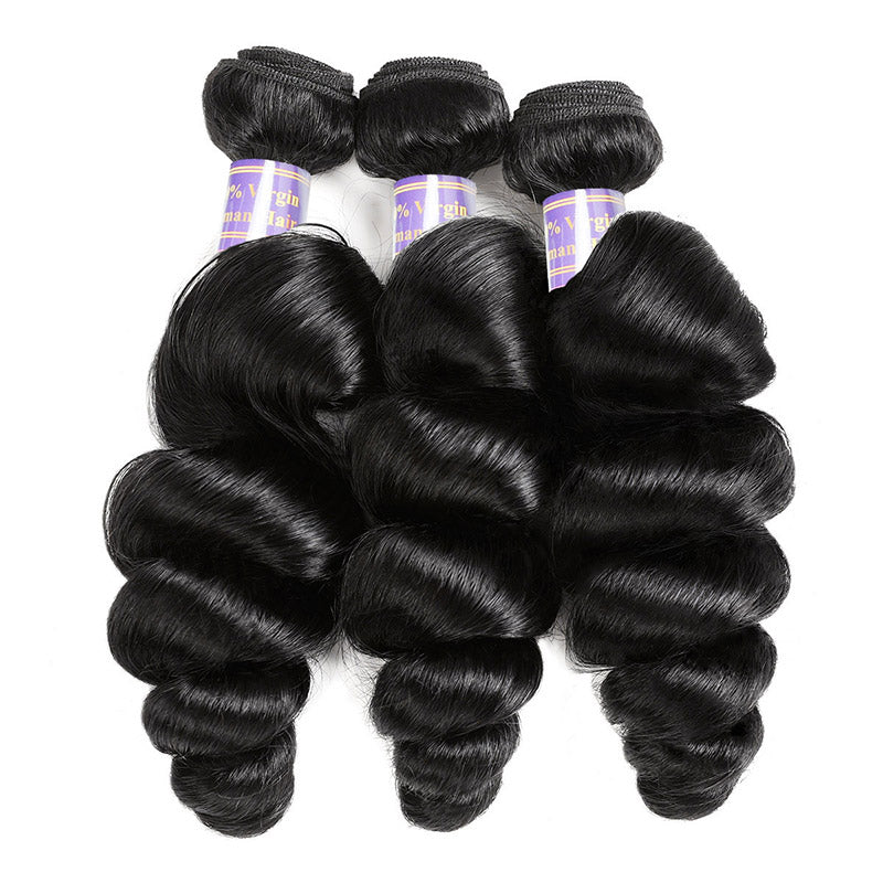 Allove Hair Peruvian Loose Wave Virgin Hair 3 Bundles with 4*4 Lace Closure : ALLOVEHAIR
