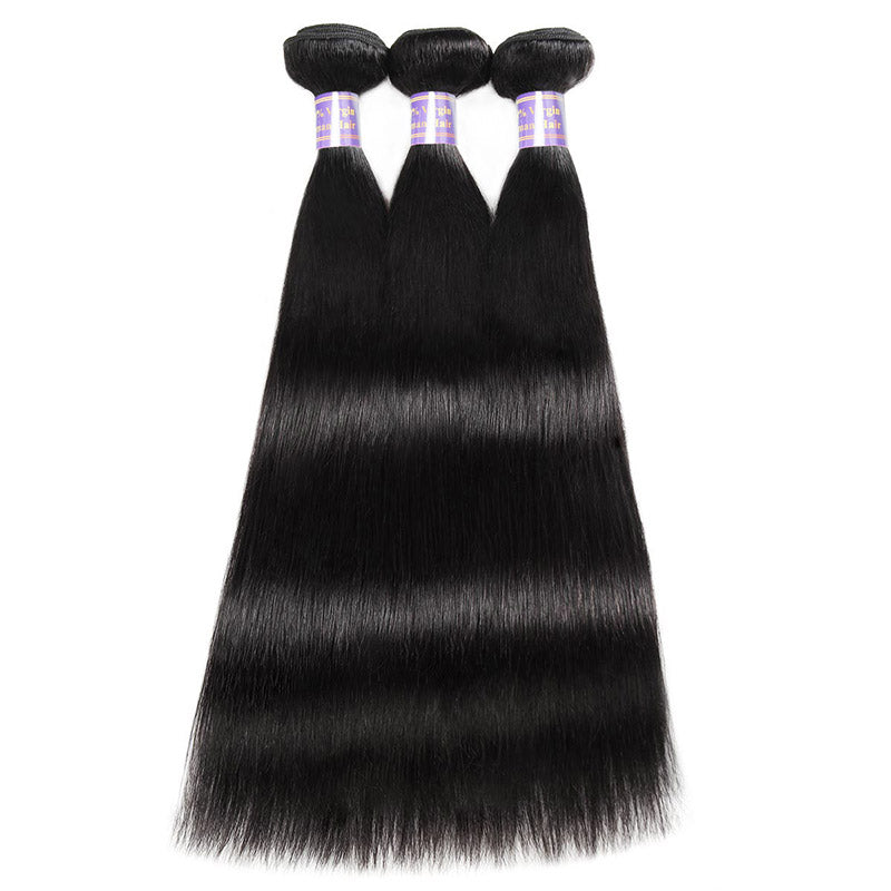 Allove Hair 3 Bundles with 360 Lace Closure Indian Straight Human Hair : ALLOVEHAIR