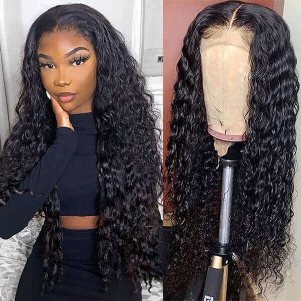 Save $100 OFF HD Transparent 4x4 Lace Closure Wig Brazilian Water Wave Human Hair Wigs