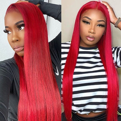 Blue 13x4 Bone Straight Lace Front Wig Human Hair Pre-plucked Pink Green Frontal Wig