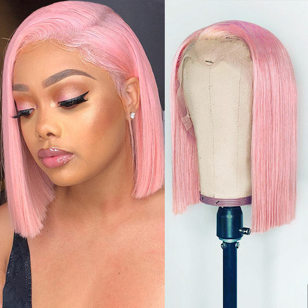 Allove Pink/Green/Blue Colored Straight BOB Lace Front Wigs 150% Density Virgin Human Hair Wigs