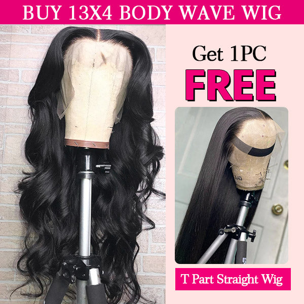 Flash Sale | Buy 13x4  Lace Front Body Wave Wig Get T-part Straight Wig for Free