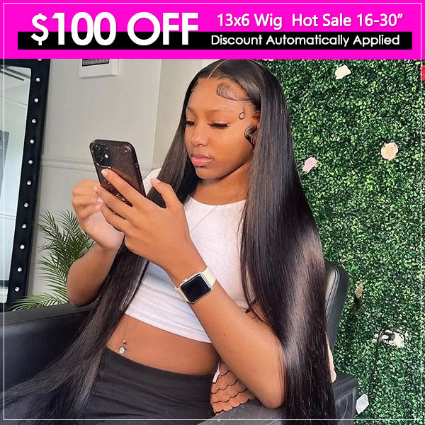 Save $100 OFF 13*6 Transparent Lace Front Wig Brazilian Straight Hair Human Hair Wig