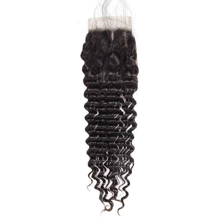 Peruvian Deep Wave 4 Bundles with 4*4 Lace Closure Virgin Human Hair : ALLOVEHAIR