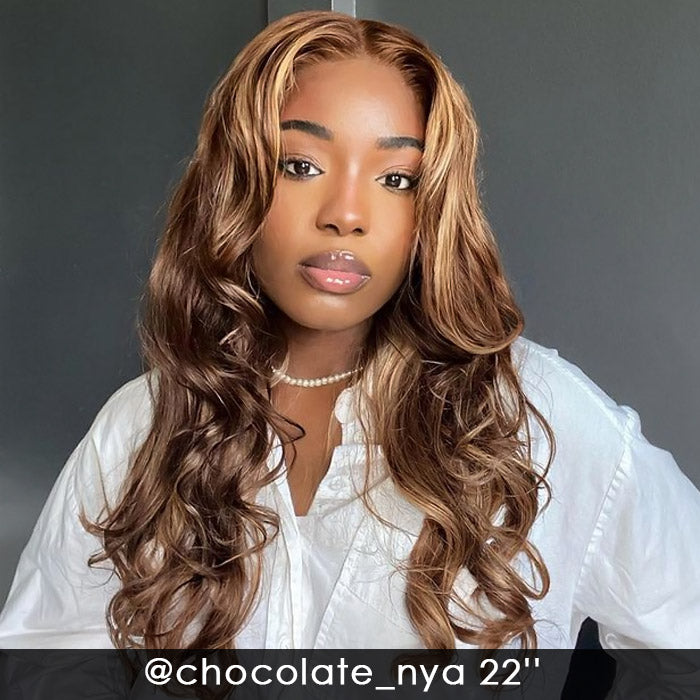 Bleached Knots Ready To Wear Wig | Highlight PPB Body Wave Hair 5x5 HD Glueless Bleached Knots Lace Wigs 180% Density