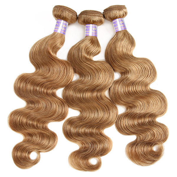 #27 Honey Blonde Color Body Wave 3 Bundles With 4x4 Lace Closure Human Hair Extensions