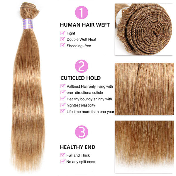 #27 Colored Straight Hair Bundles Honey Blonde Human Hair Weave 3 Bundles For Sew In