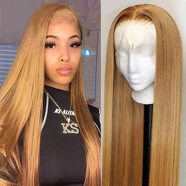 #27 Honey Blonde Straight 13x4 HD Lace Frontal Wig Colored Human Hair Wigs For Women