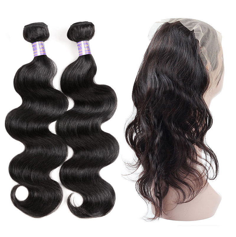Malaysian Body Wave 2 Bundles with 360 Lace Frontal Closure : ALLOVEHAIR