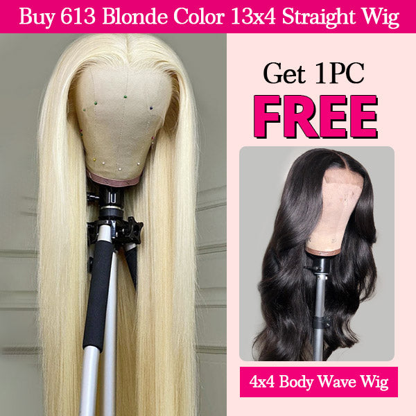 Flash Sale | Buy 613 Blonde Color 13x4 Lace Front Straight Wig Get 4x4 Body Wave Wig for Free