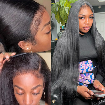 30Inch 4C Hairline Edges Straight Hair 13x4 HD Lace Front Wigs with Pre-Pluck Human Hair Wig