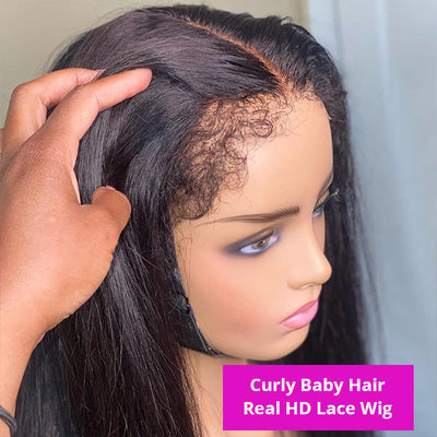30Inch 4C Hairline Edges Straight Hair 13x4 HD Lace Front Wigs with Pre-Pluck Human Hair Wig