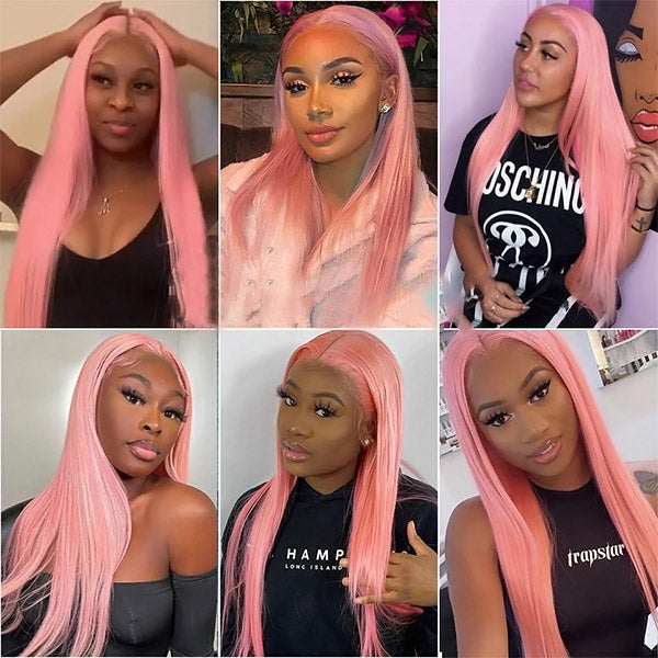 30 Inch Pink Colored 13x4 HD Lace Front Wig Bone Straight Human Hair Pre-plucked Wigs