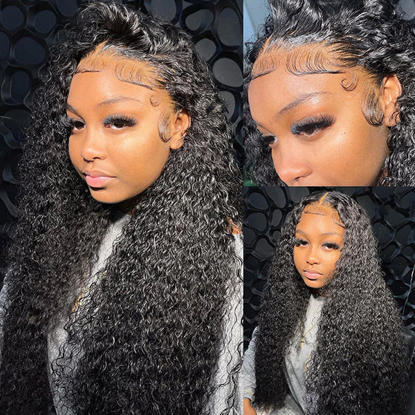 30Inch Transparent 4x4 Kinky Curly Glueless Lace Closure Wig For Black Women Easy to Wear