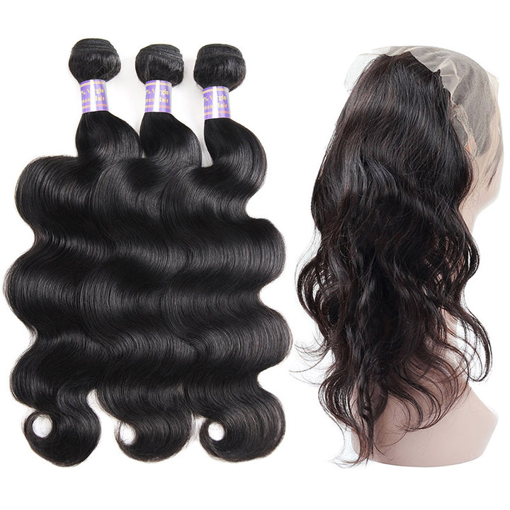 Indian Body Wave 360 Lace Closure with 3 Bundles Virgin Human Hair : ALLOVEHAIR