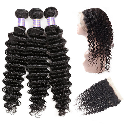 Allove Hair Malaysian Deep Wave 3 Bundles With 360 Lace Frontal Closure : ALLOVEHAIR